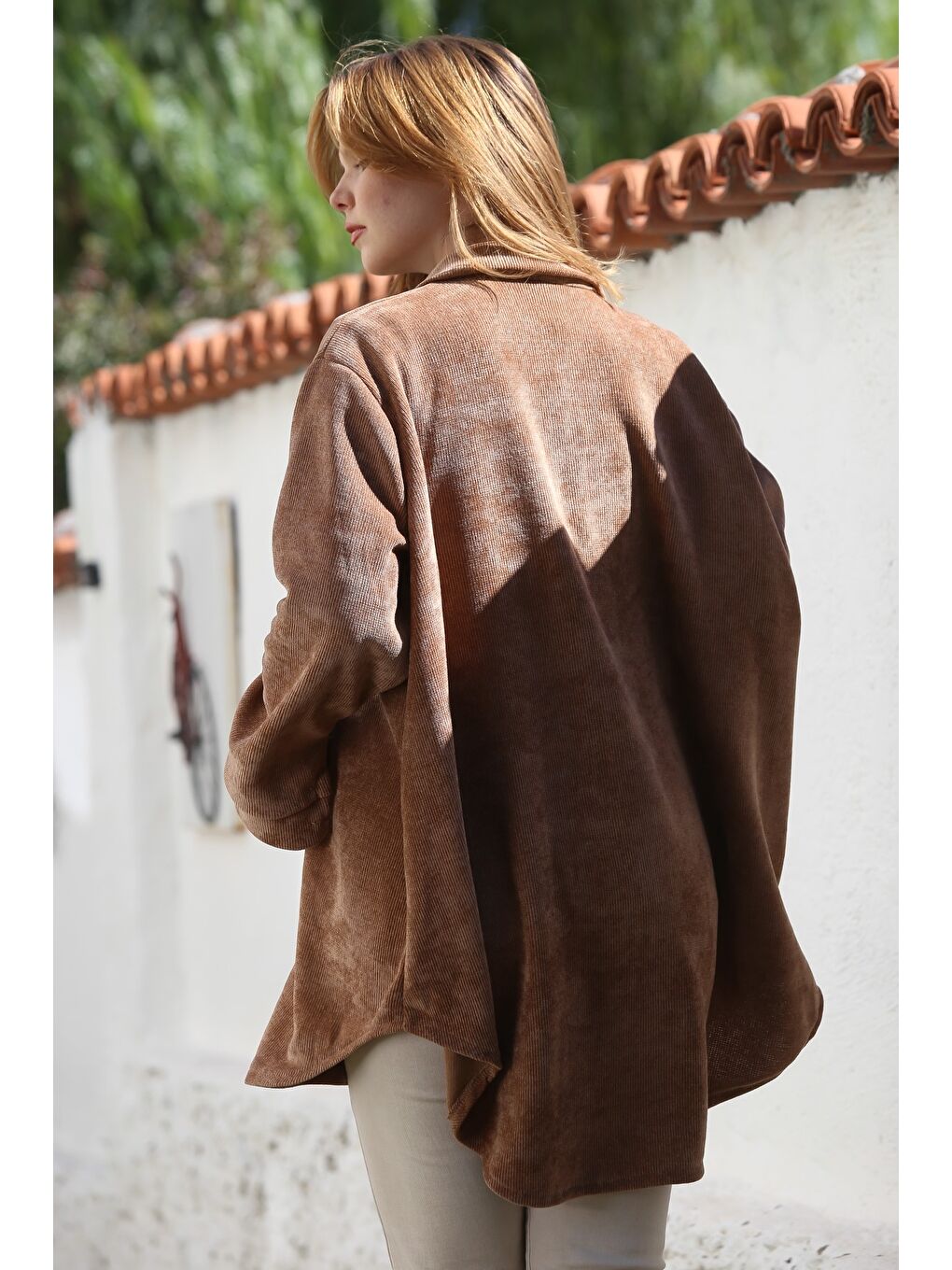 İtalyan Kahverengi Gömlek Yaka Uzun Kol Çift Kapaklı Cepli Casual Kadife Uzun Dokuma Gömlek 85 75-5