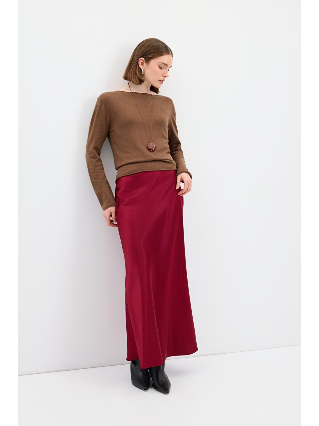 Uzun Kalem Saten Etek Bordo-2