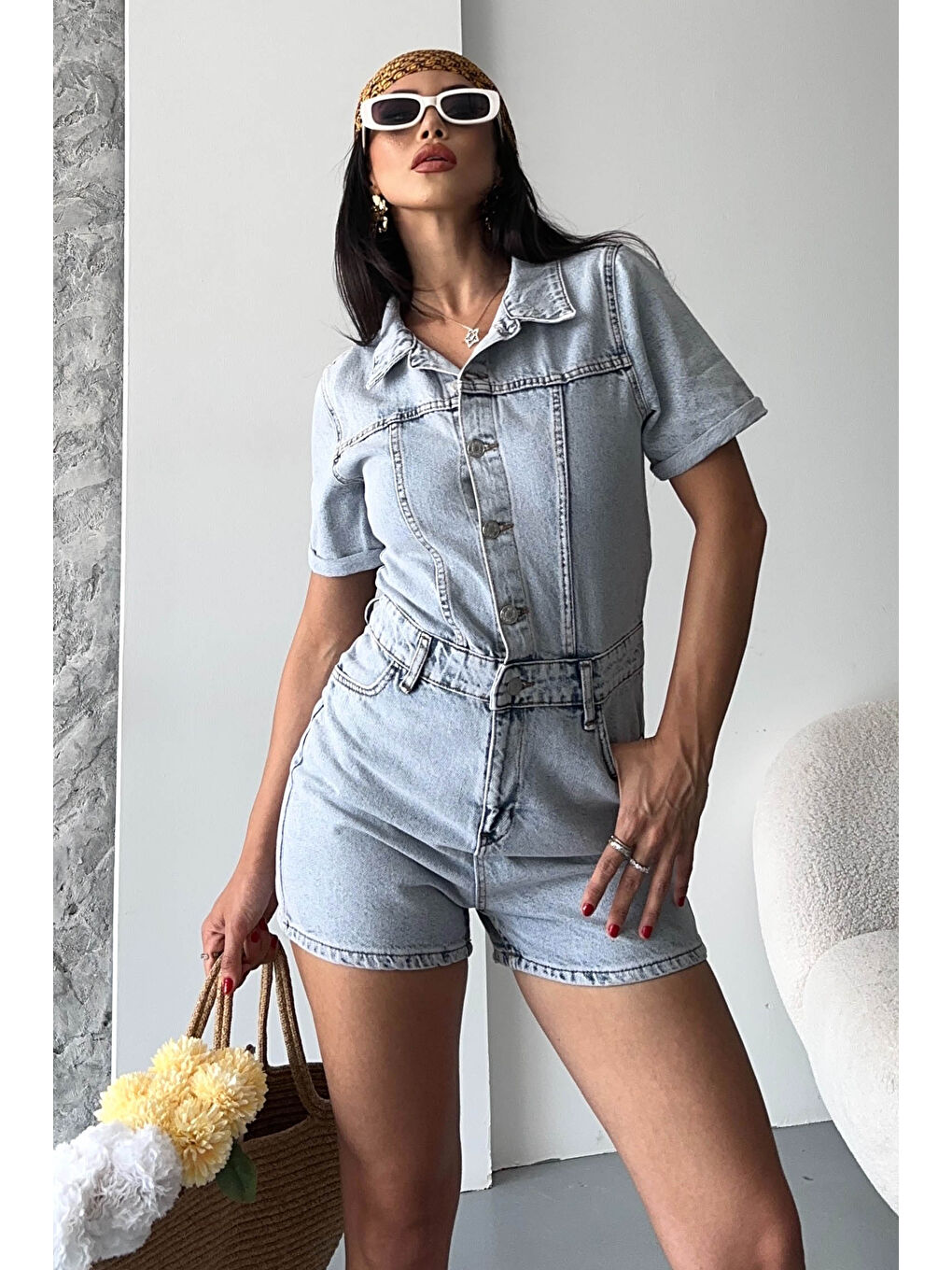 Kısa Şortlu Salopet Buz Mavi - 27295