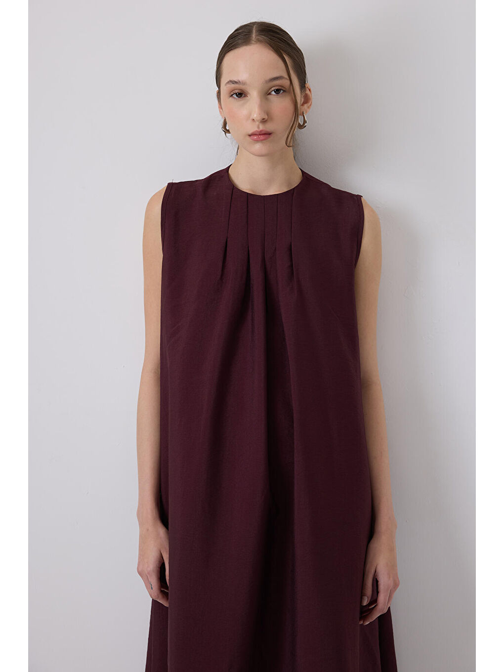 Bordo Kolları Büzgülü Ceket Elbise Takım-4