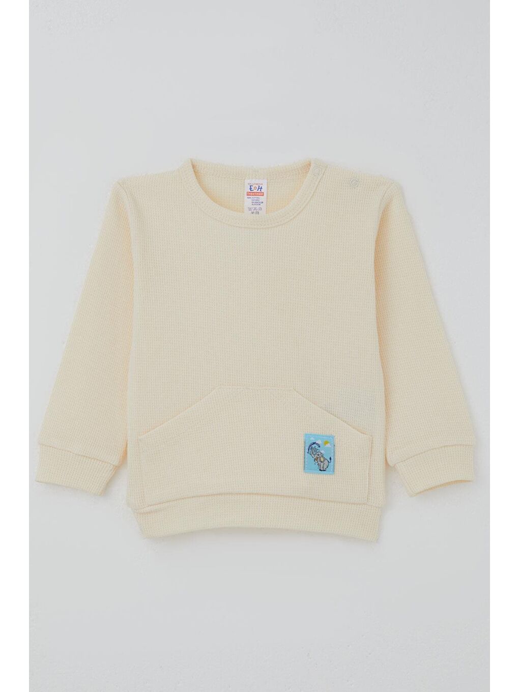 Ekru Erkek Bebek Pijama Takımı Omuzdan Patlı Kanguru Cepli Sevimli Fil Armalı Krem (4 Ay-1 Yaş)-1