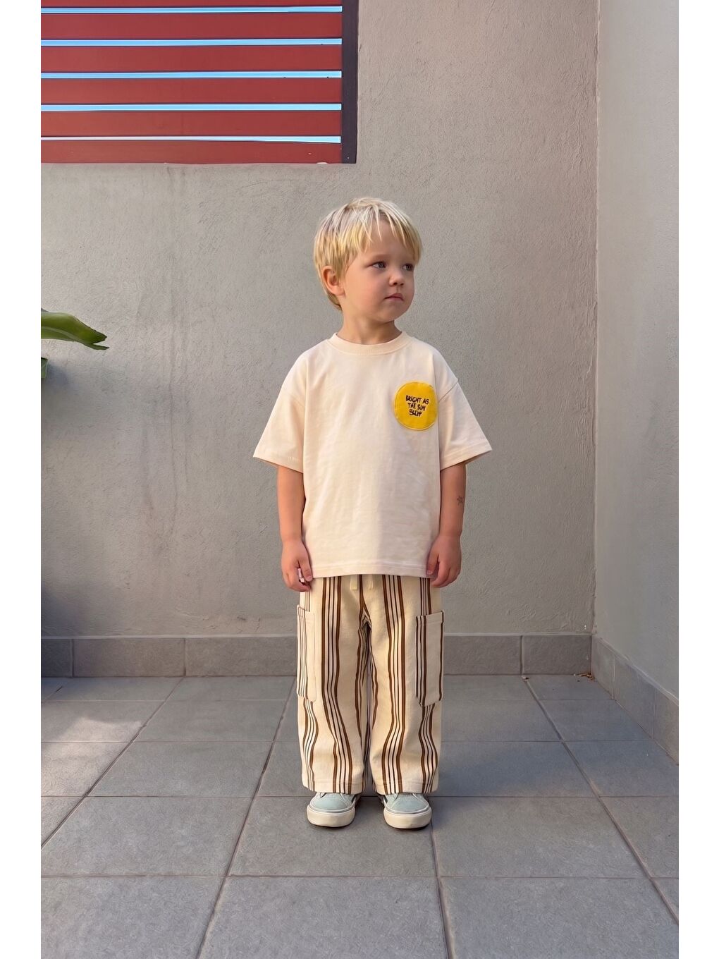 Karışık Erkek Çocuk Pamuklu Çizgili Eşofman T-Shirt Takım-4