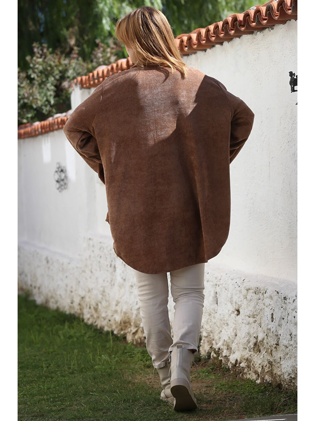 İtalyan Kahverengi Gömlek Yaka Uzun Kol Çift Kapaklı Cepli Casual Kadife Uzun Dokuma Gömlek 85 75-7