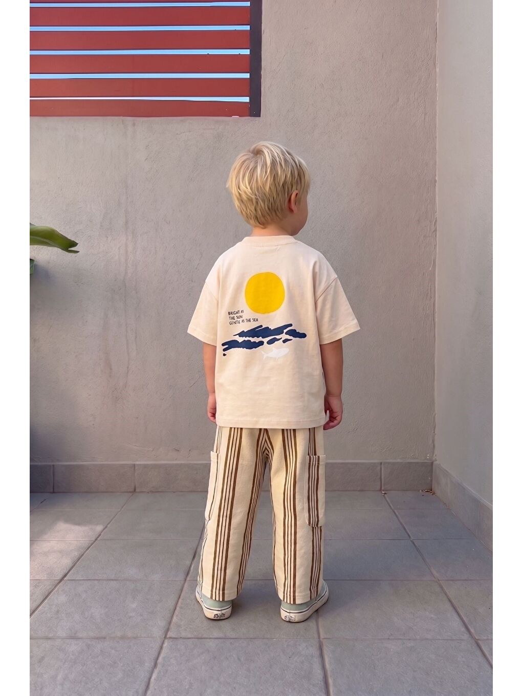 Karışık Erkek Çocuk Pamuklu Çizgili Eşofman T-Shirt Takım-5