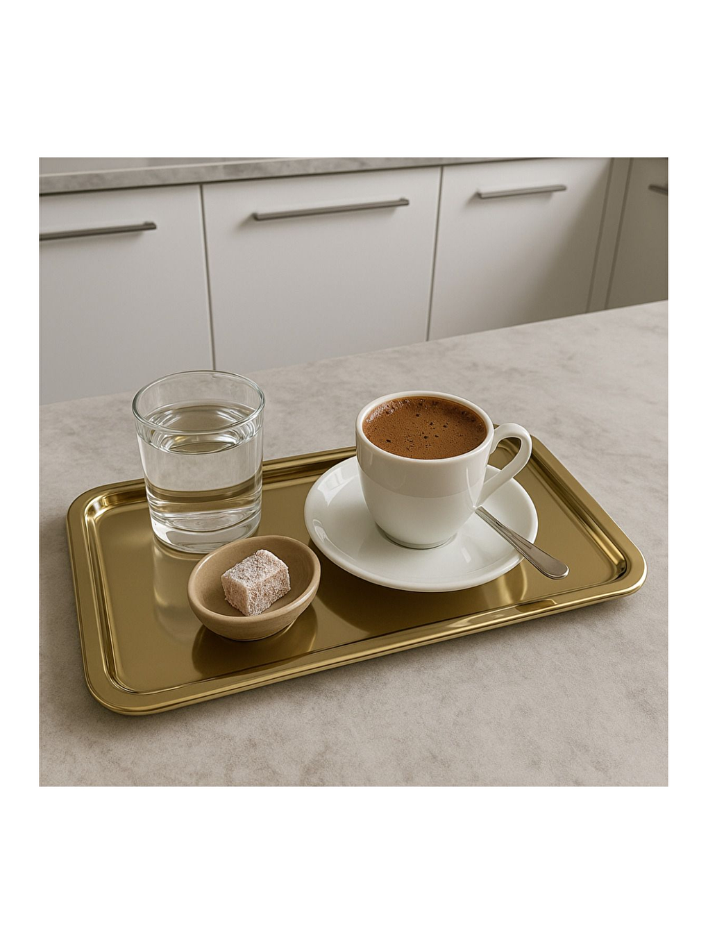 Sarı Paslanmaz Çelik Gold Renk Dikdörtgen Geniş Metal Düz Sunum Tepsisi Çay Kahve Tatlı Sunum 1 Adet-1