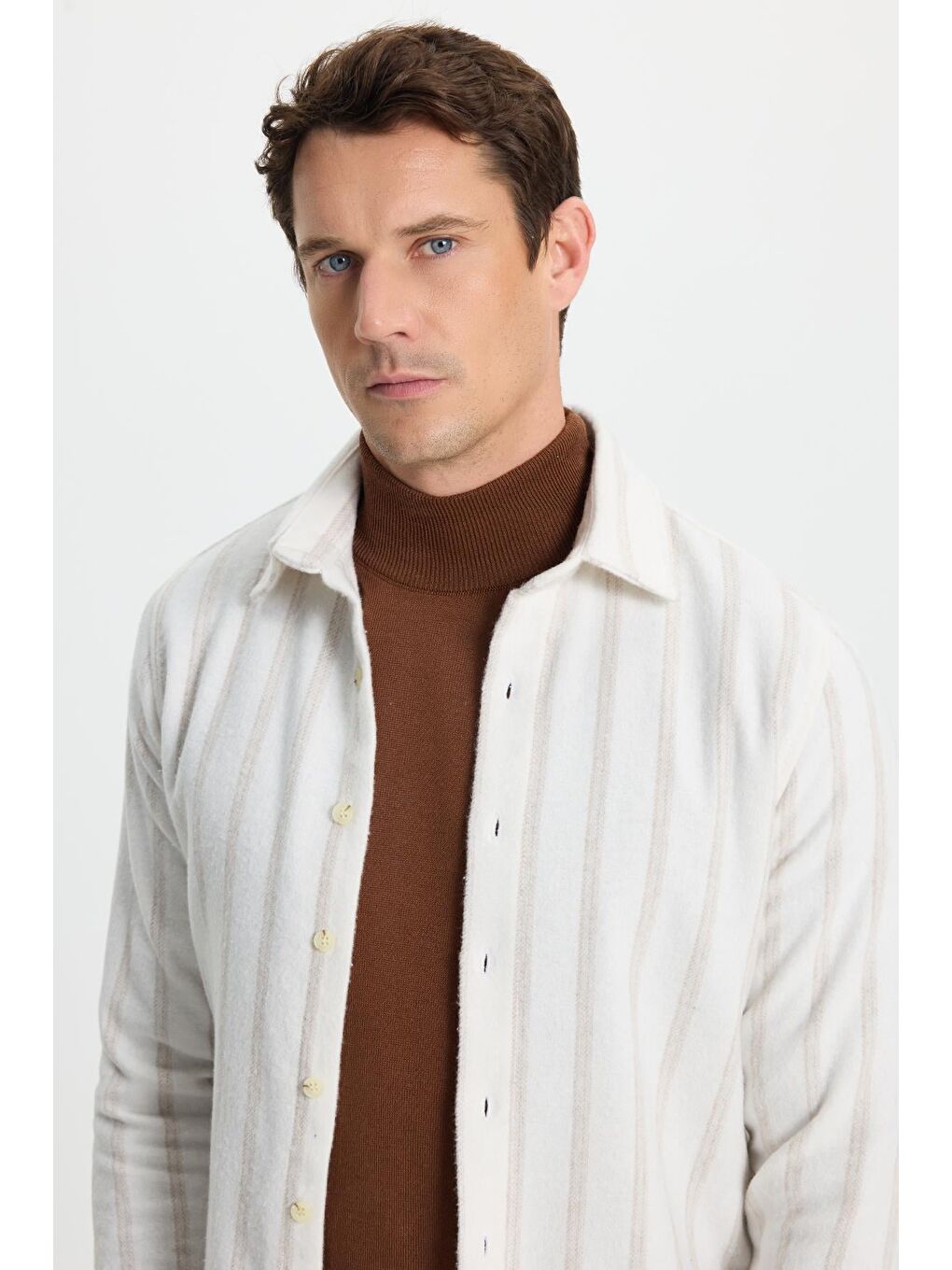 Karışık Erkek Slim Fit Dar Kesim Yaka  Düğmeli Çizgili Oduncu Gömlek-1