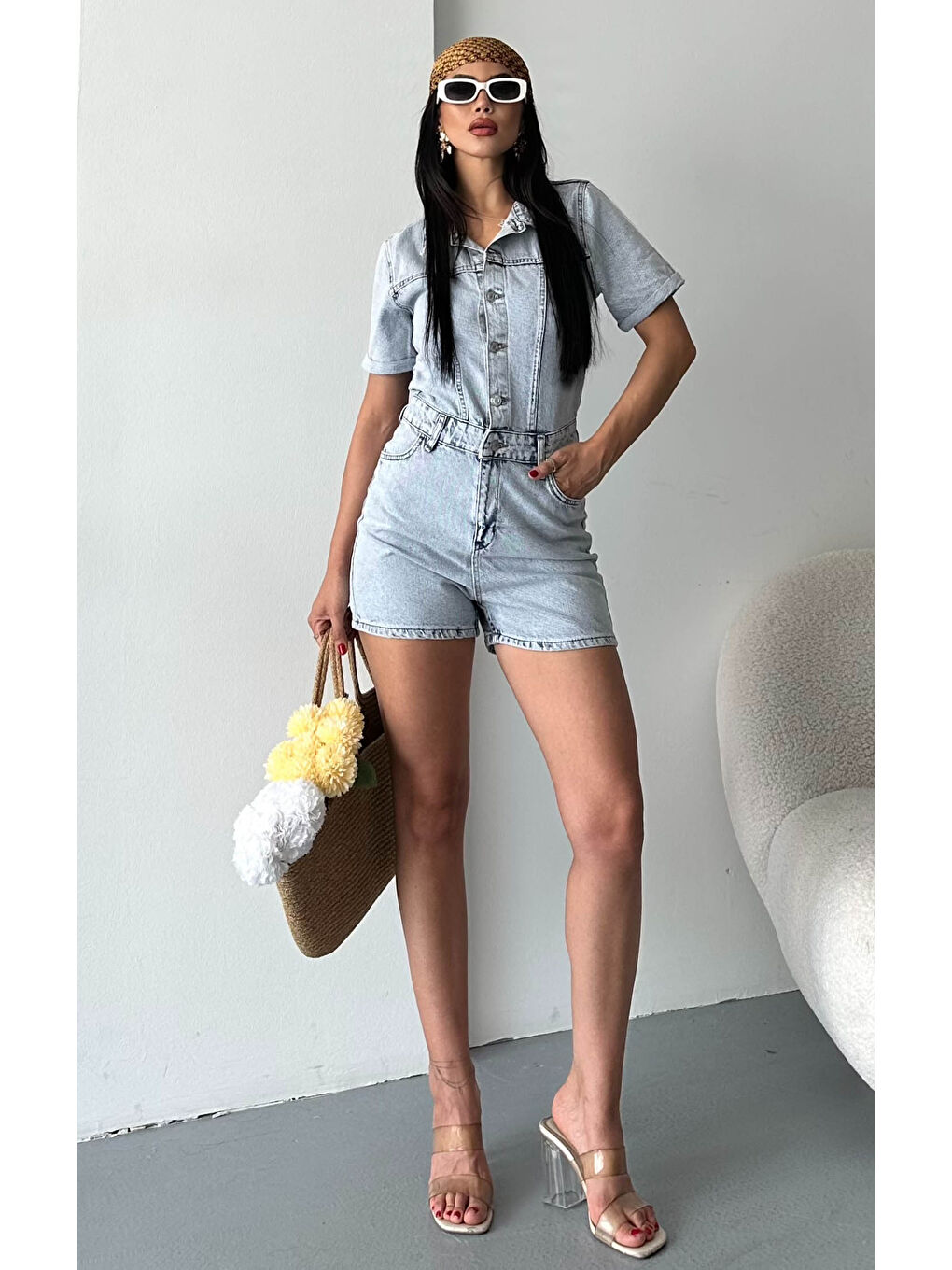 Kısa Şortlu Salopet Buz Mavi - 27295-3