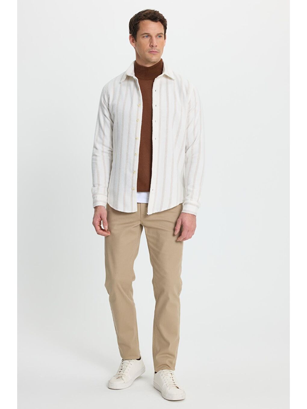 Karışık Erkek Slim Fit Dar Kesim Yaka  Düğmeli Çizgili Oduncu Gömlek-3