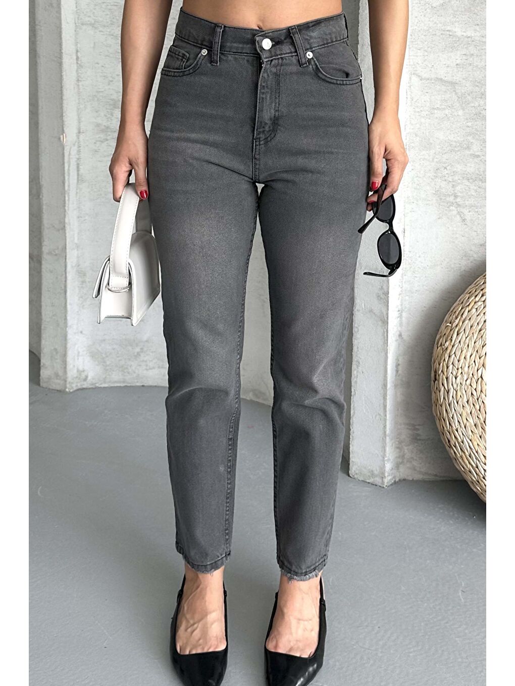 Gri Mom Jean Pantolon Füme - 27302-1