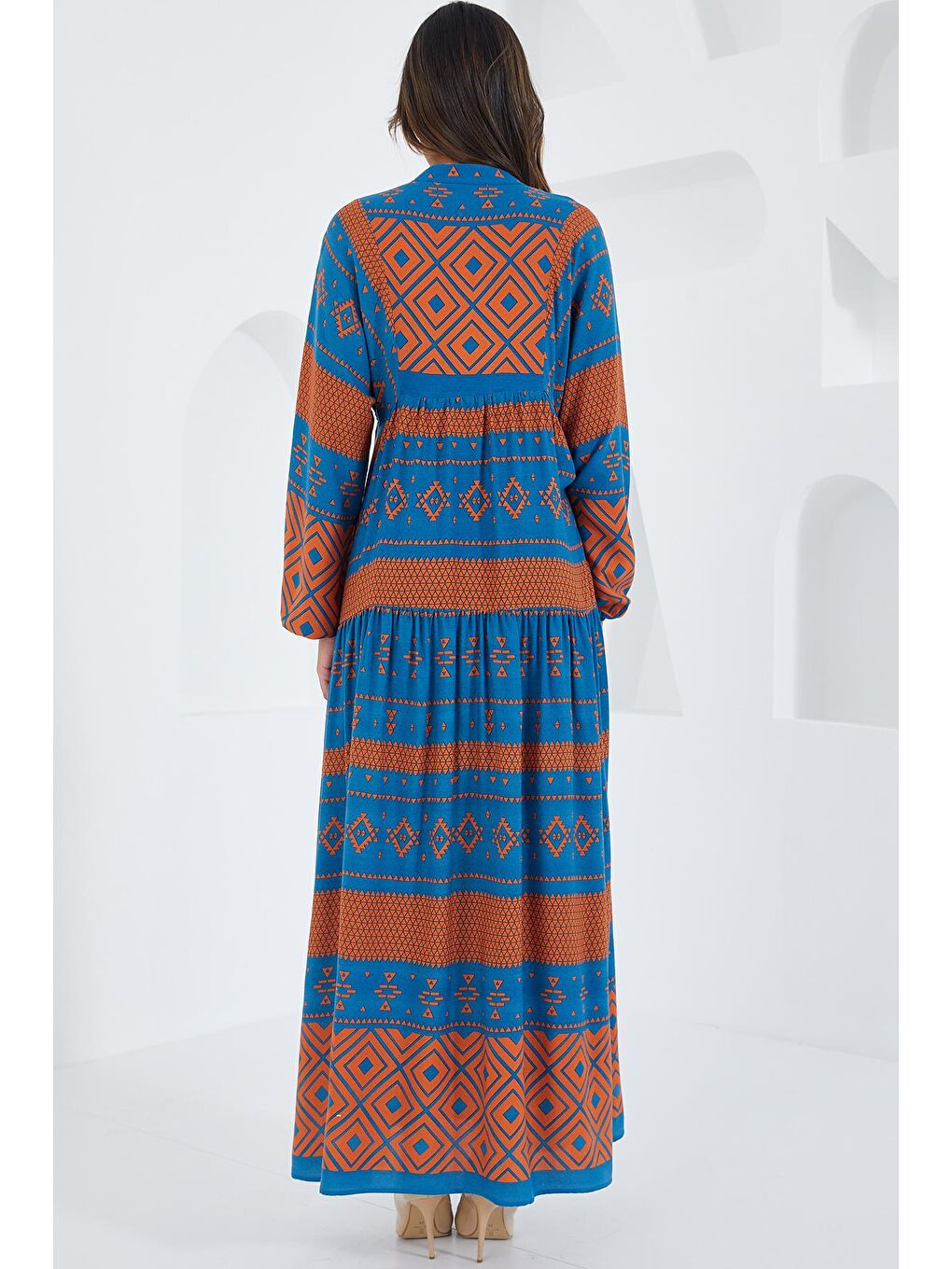 Kadın Petrol Kiremit Viskon Tesettür Elbise 2423-4