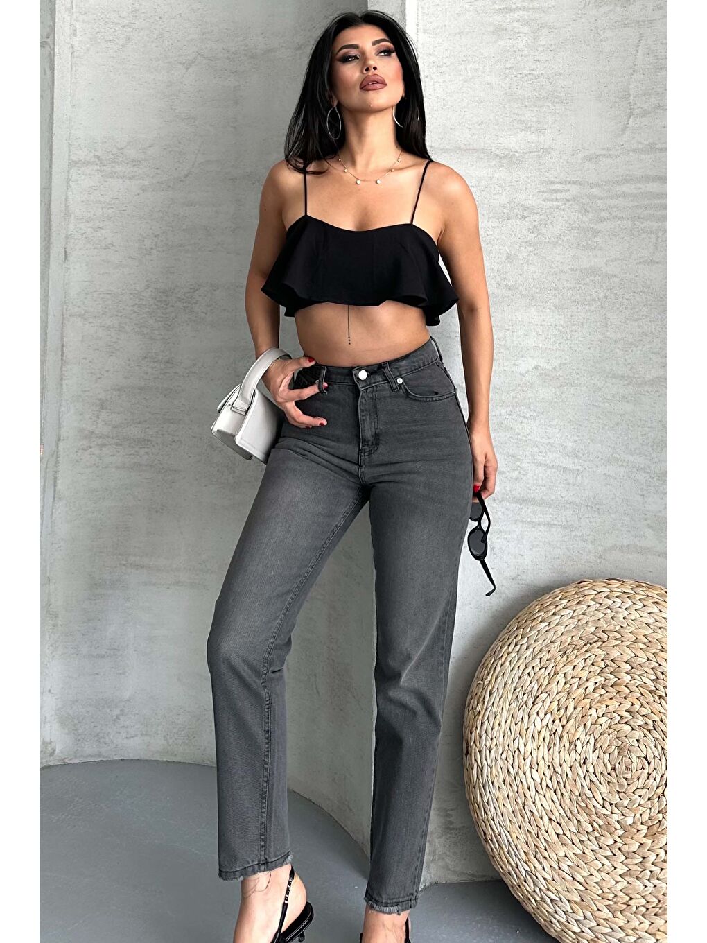 Gri Mom Jean Pantolon Füme - 27302-2