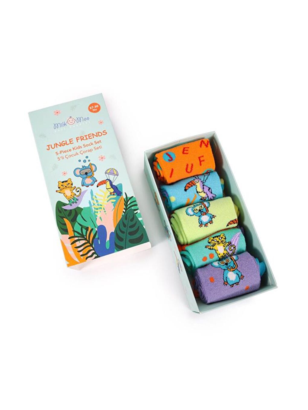 Yeşil Jungle Friends Çocuk Çorap Seti 5'li, Beden 27-30, Yumuşak ve Dayanıklı Kumaş-1