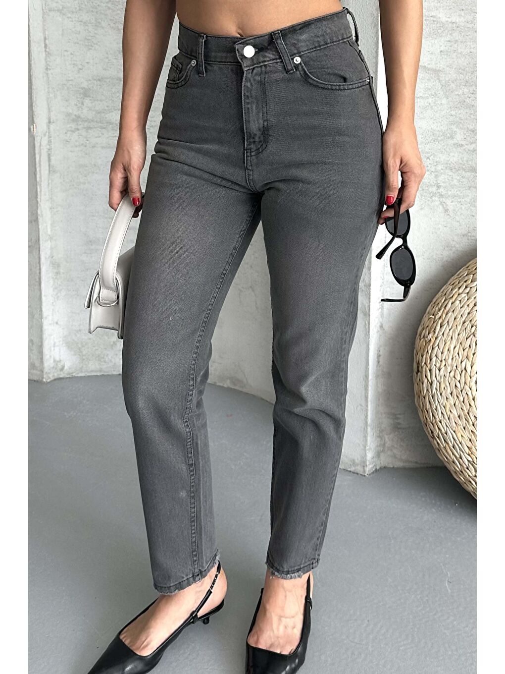 Gri Mom Jean Pantolon Füme - 27302-4