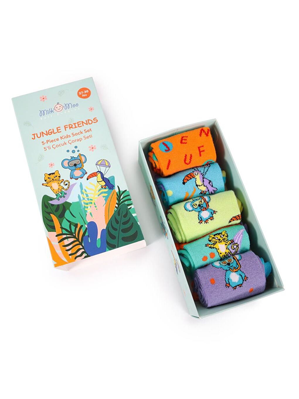 Yeşil Jungle Friends Çocuk Çorap Seti 5'li, Beden 27-30, Yumuşak ve Dayanıklı Kumaş-9