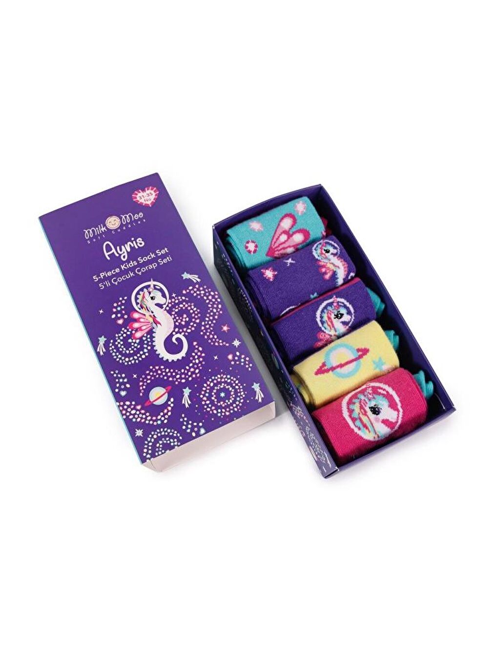Milk&Moo Karişik Ayris Çocuk 5'li Çorap Seti, Beden 31-35, Renkli ve Rahat Tasarım - 1