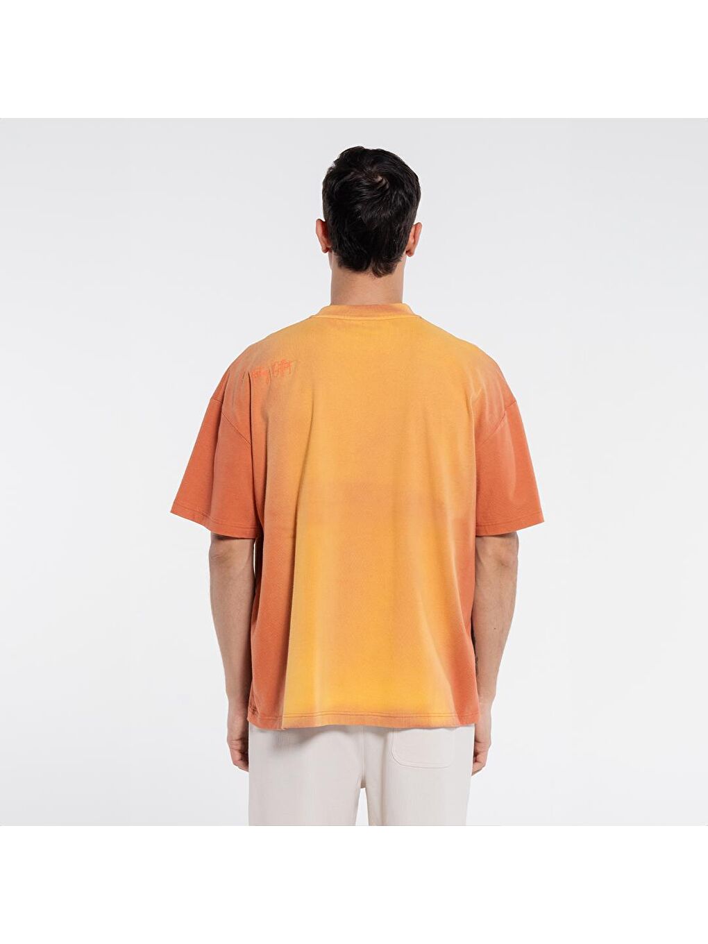 Seyu Erkek Turuncu %100 Pamuk Yıkamalı Ekstra Oversize Bisiklet Yaka Tişört-1