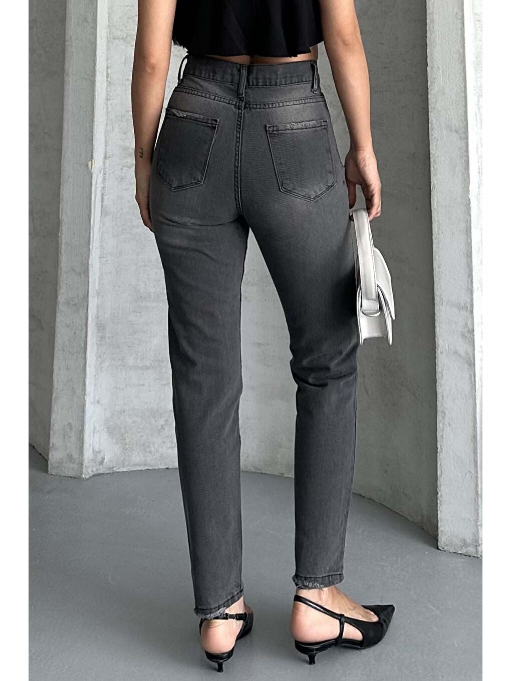 Gri Mom Jean Pantolon Füme - 27302-5