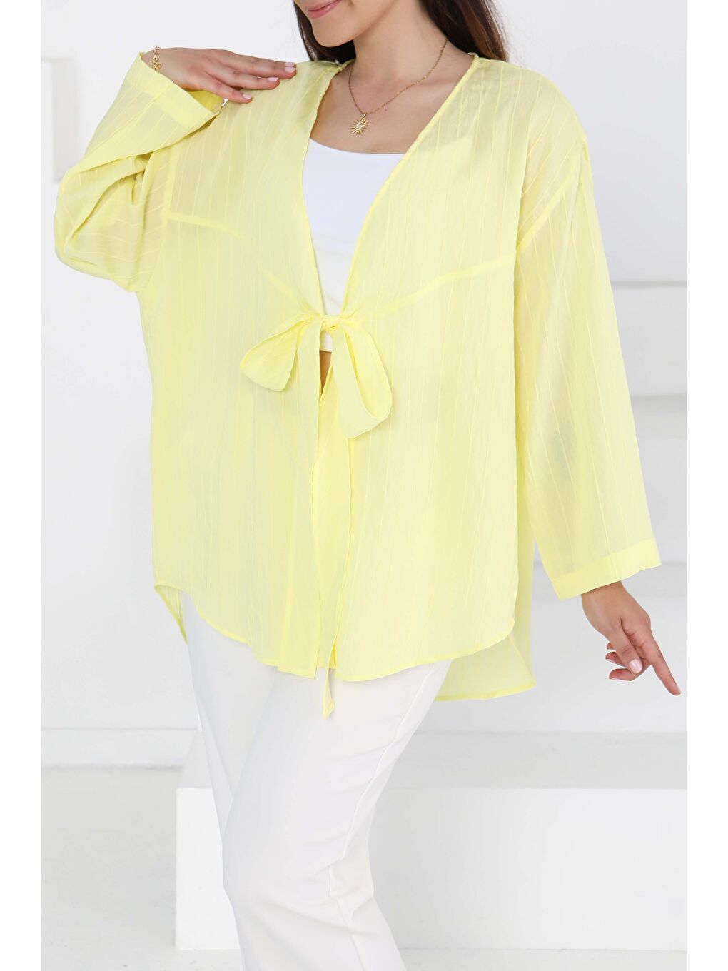Sarı Bağlamalı Kimono Sari - 27388