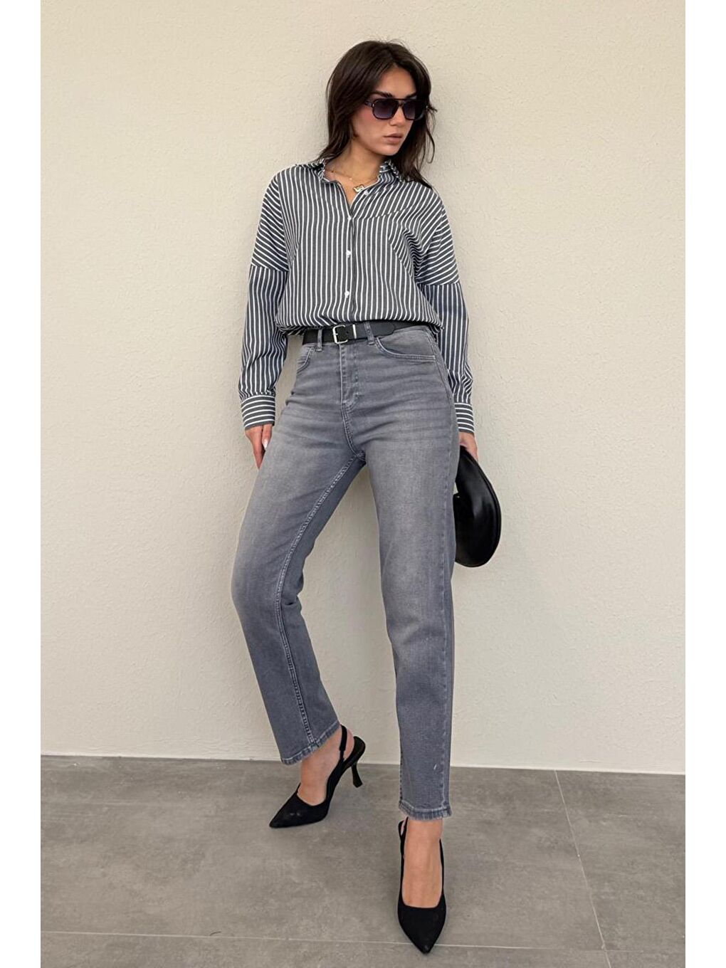 Siyah Çizgili Kadın Gömlek Mg2410-2