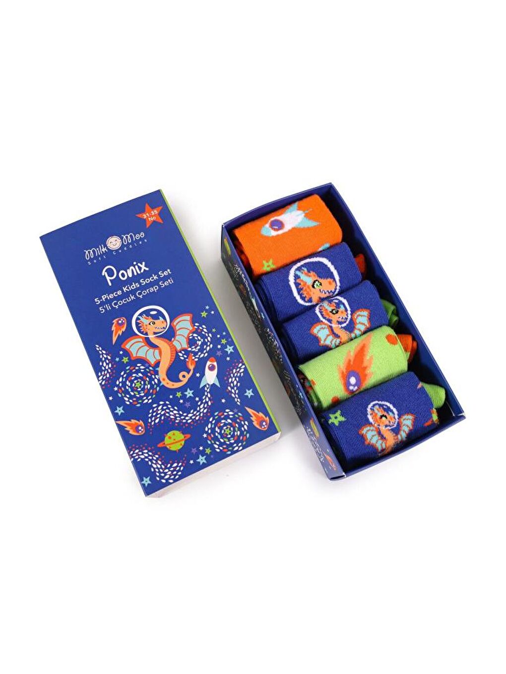 Karışık Ponix Çocuk 5'li Çorap Seti, 31-35 Numara, Yumuşak ve Eğlenceli Tasarım-1