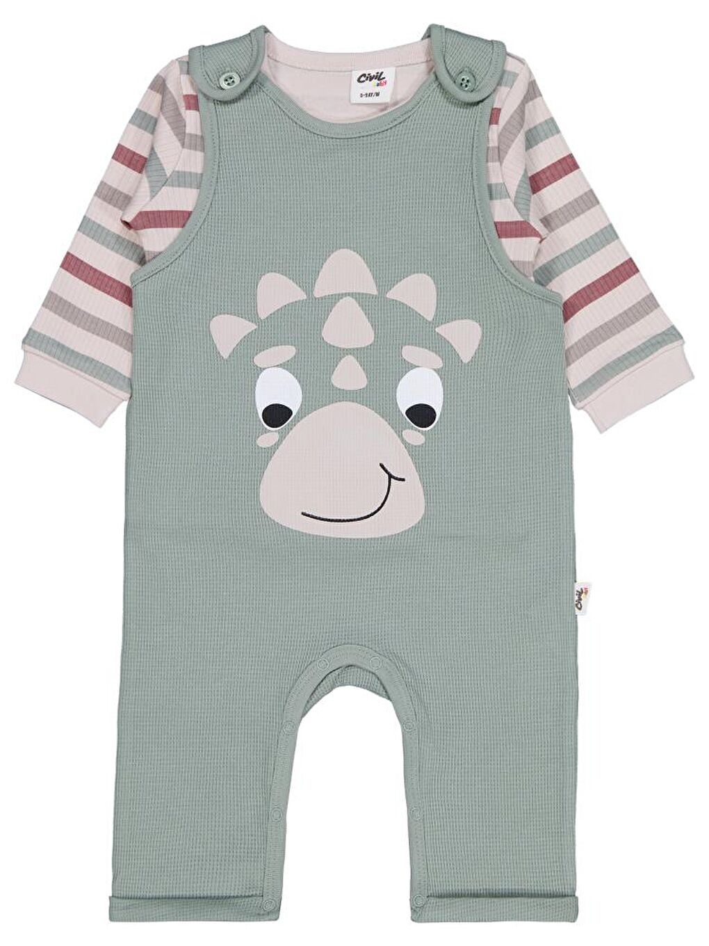 Baby Çizgi Empirmeli Dinozor Baskılı 6-18 Ay Salopet - Yeşil 12-18 Ay-1
