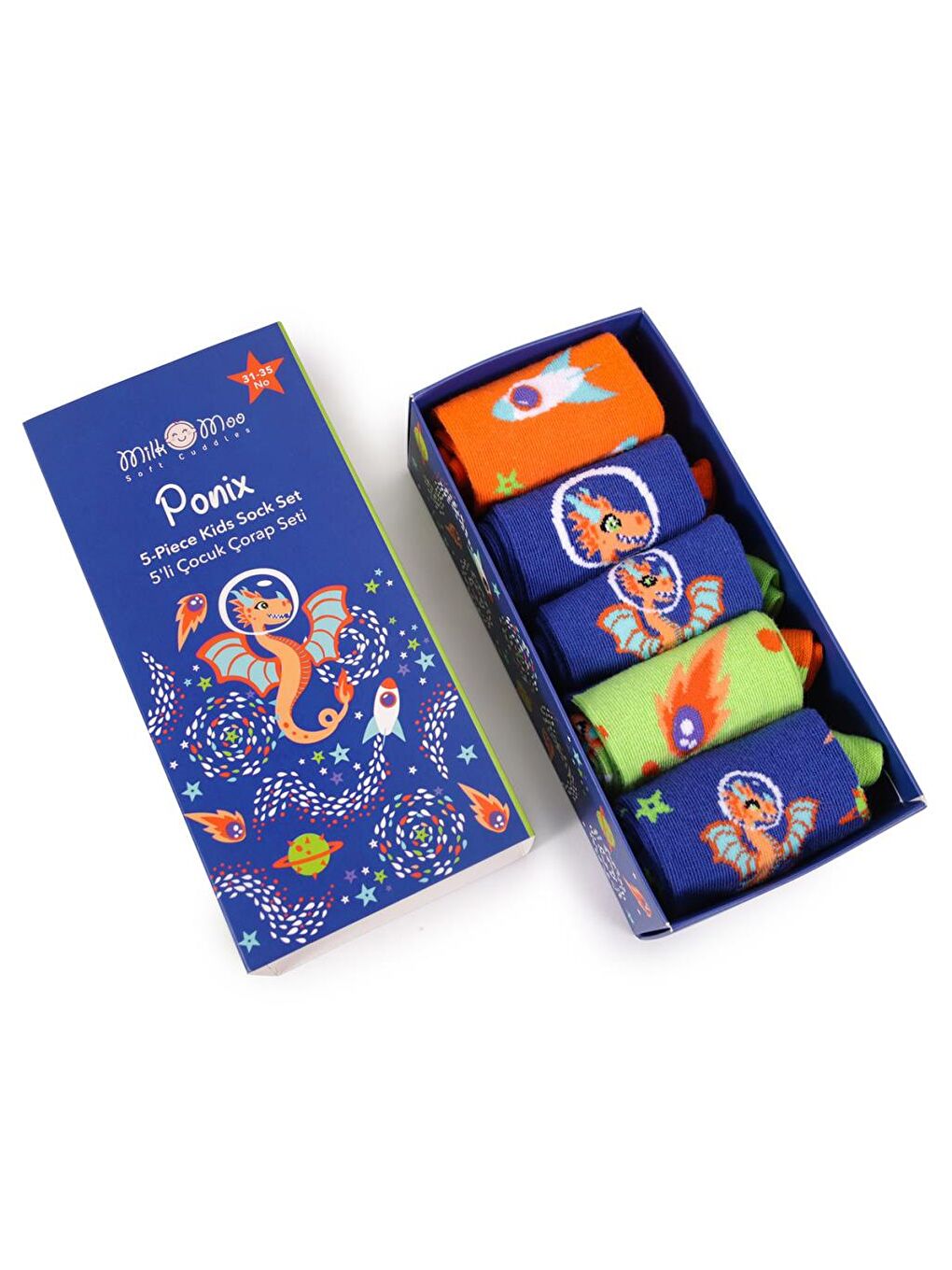 Karışık Ponix Çocuk 5'li Çorap Seti, 31-35 Numara, Yumuşak ve Eğlenceli Tasarım-7