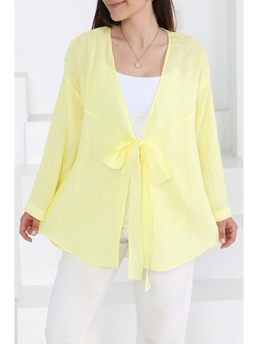 Sarı Bağlamalı Kimono Sari - 27388-1