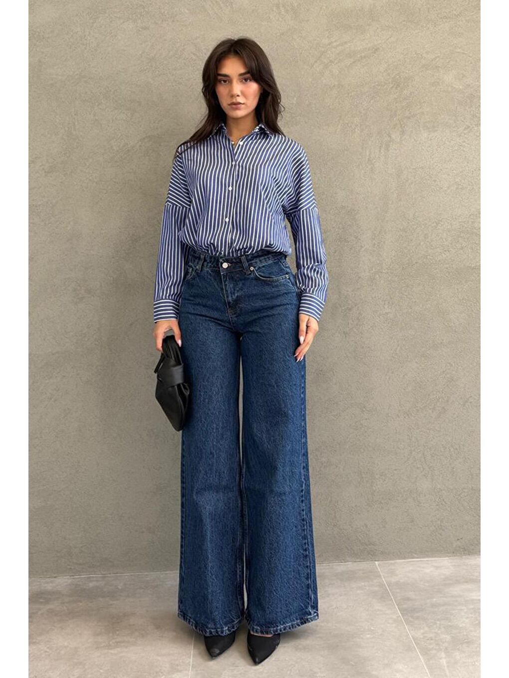 Lacivert Çizgili Kadın Gömlek Mg2410-3