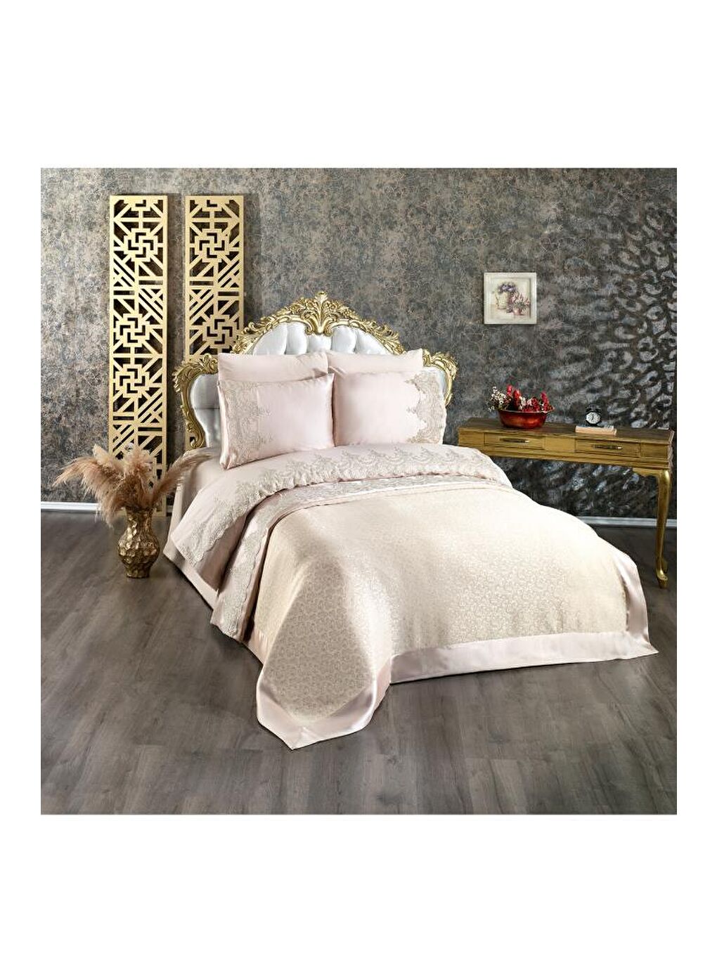 Çeyizdiyarı Fransız Güpürlü Diana Gelin Seti 7 Parça Bej-1