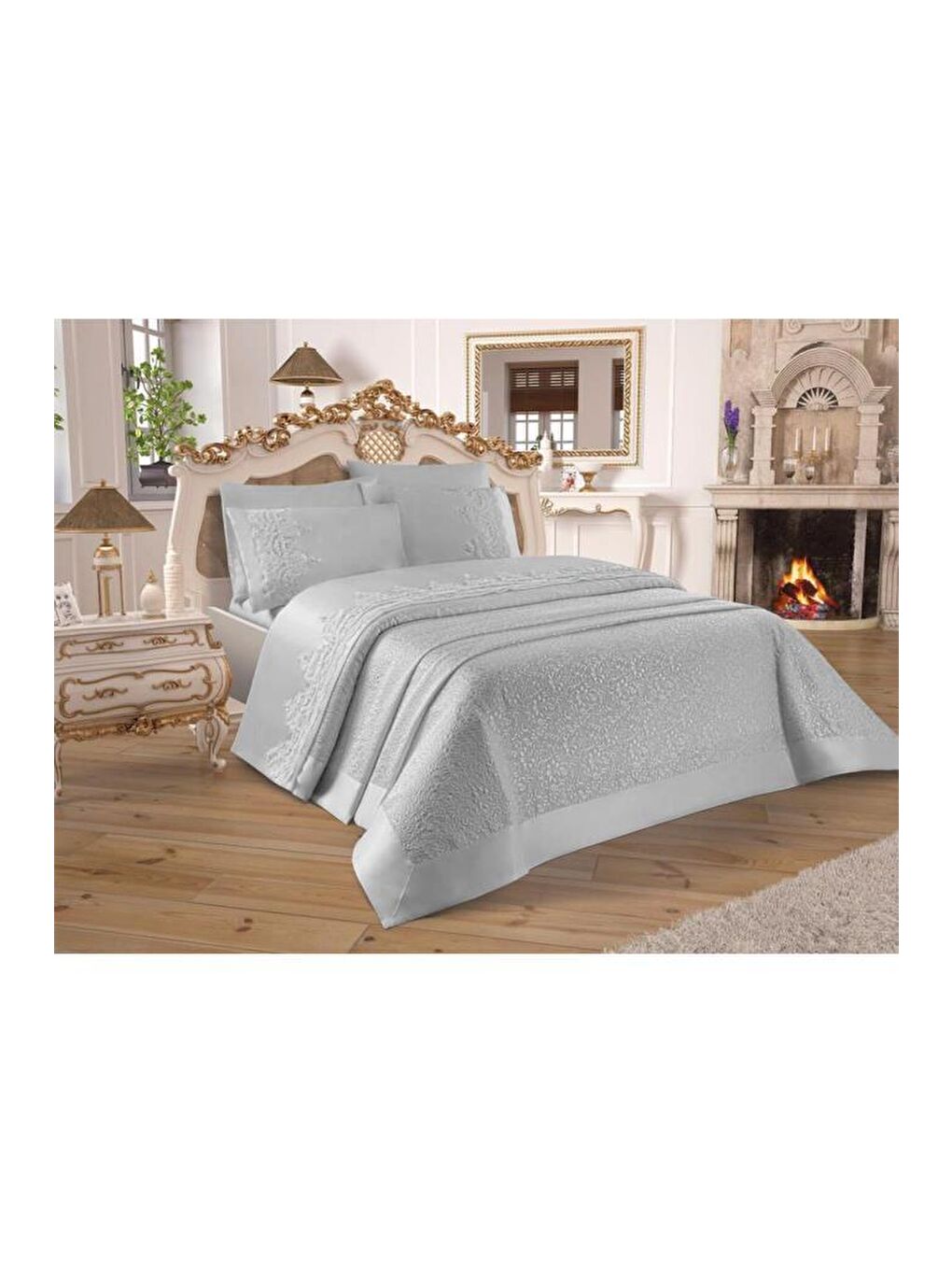 Karışık Çeyizdiyarı Fransız Güpürlü Diana Pike Seti 3 Parça Gri-2