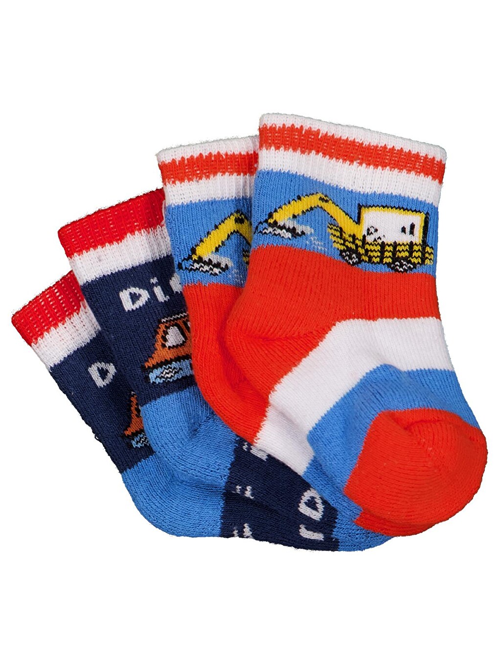 Beyaz Baby İş Makinesi Havlu 6-18 Ay 2'li Bebek Erkek Çorap Set - Standart-2