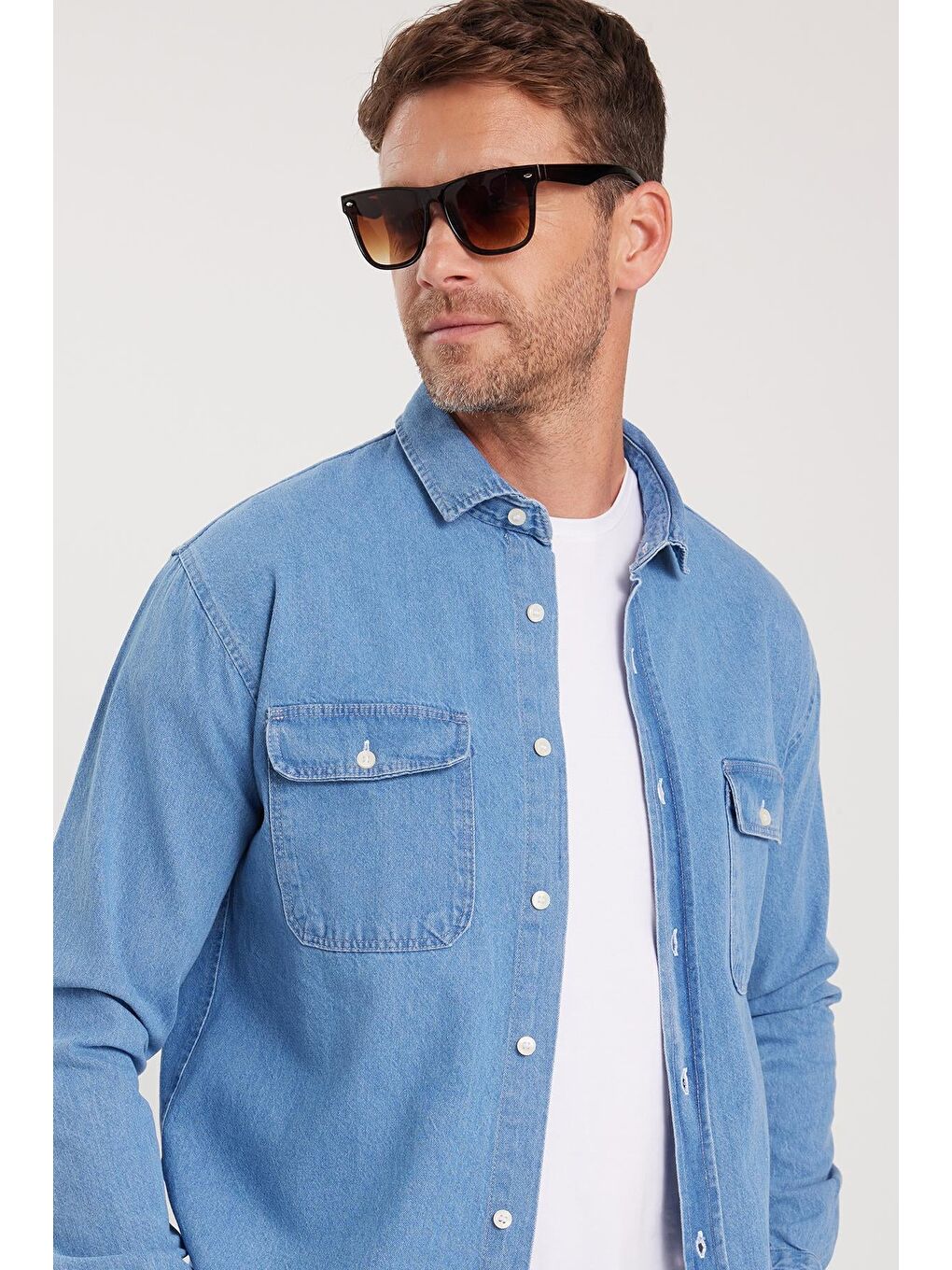 Mavi Erkek Relax Fit Rahat Kesim Spor Yaka Çift Cep Kapaklı Denim Gömlek-1