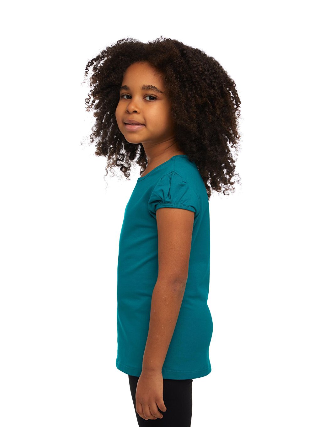 Koyu Petrol Kız Çocuk Kısa Kollu Basıc Tişört-1