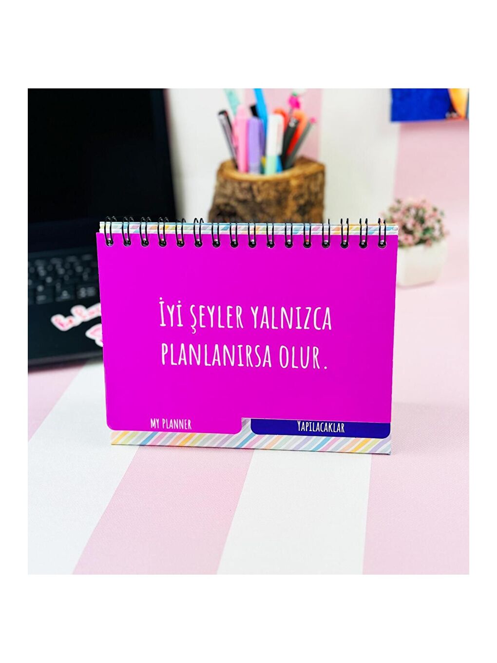 BAM HEDİYELİK EŞYA Sütü Çilekli V2 Tasarımlı Yeni Nesil Masa Üstü Planner 2 Sayfa Sticker - 2