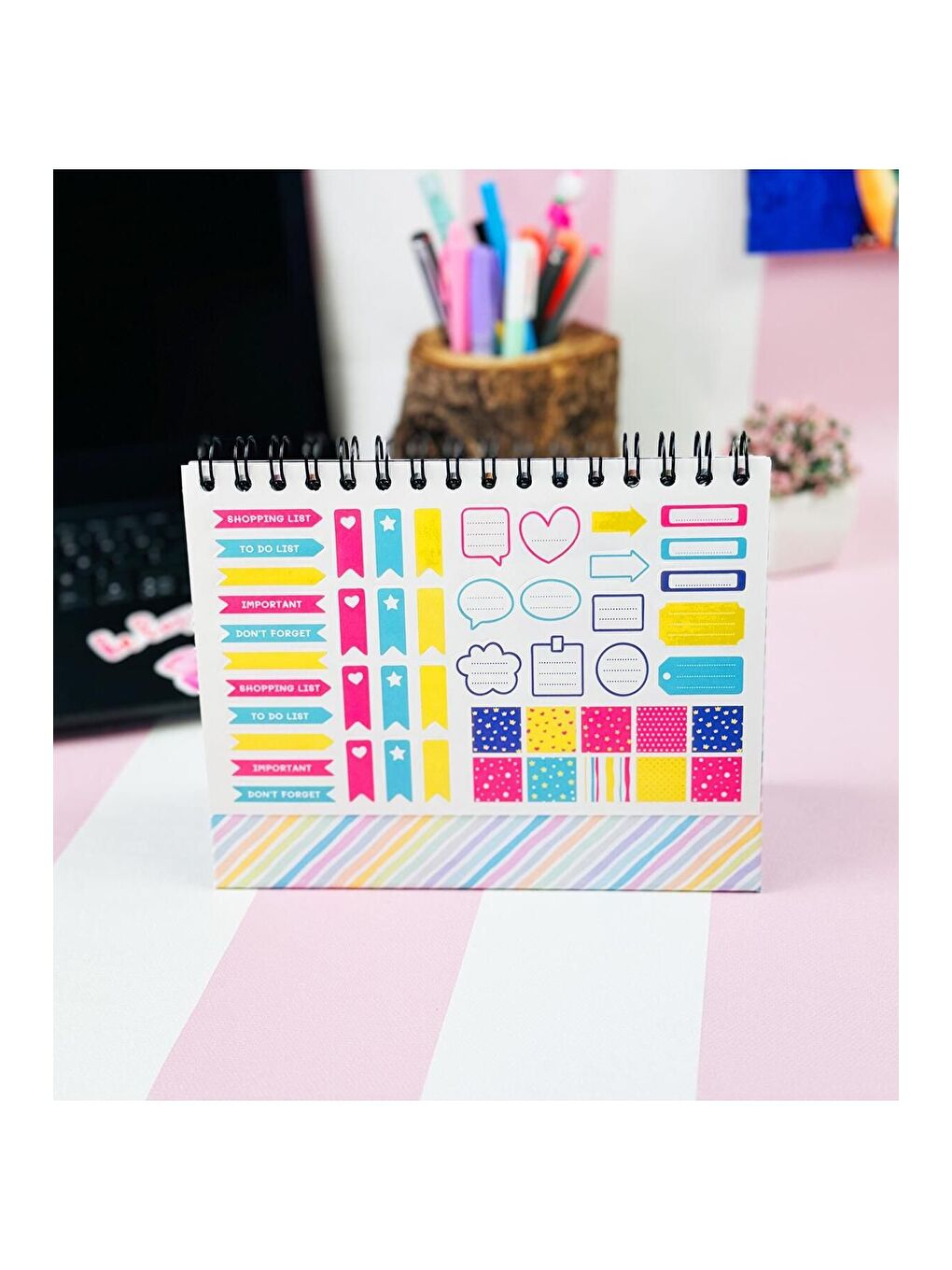 BAM HEDİYELİK EŞYA Sütü Çilekli V2 Tasarımlı Yeni Nesil Masa Üstü Planner 2 Sayfa Sticker - 3