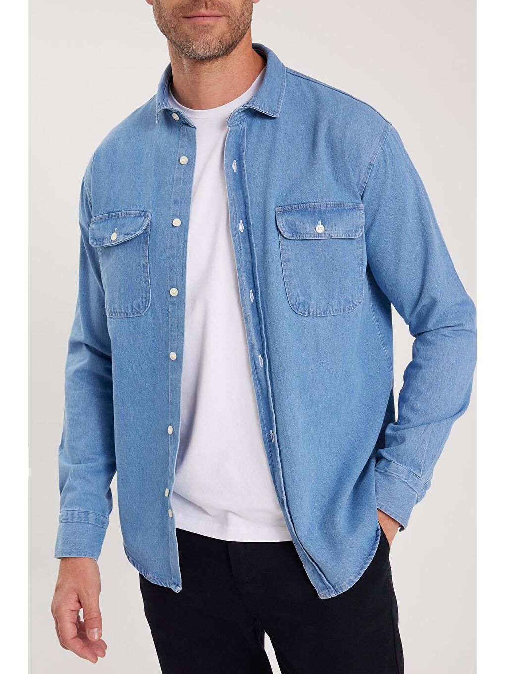 Mavi Erkek Relax Fit Rahat Kesim Spor Yaka Çift Cep Kapaklı Denim Gömlek-2