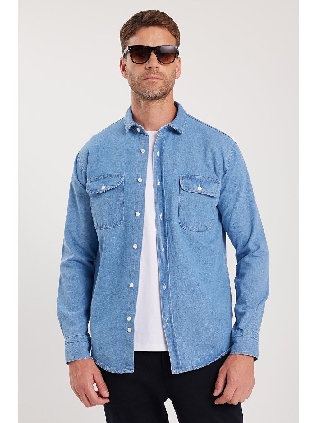 Mavi Erkek Relax Fit Rahat Kesim Spor Yaka Çift Cep Kapaklı Denim Gömlek-3