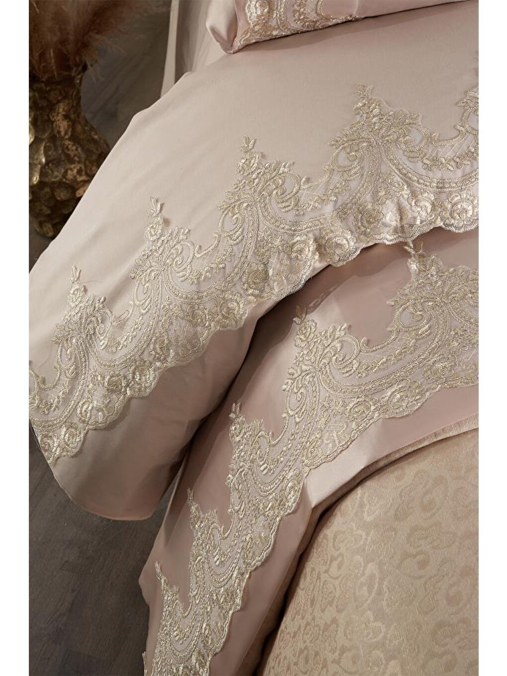 Çeyizdiyarı Fransız Güpürlü Diana Gelin Seti 7 Parça Bej-5