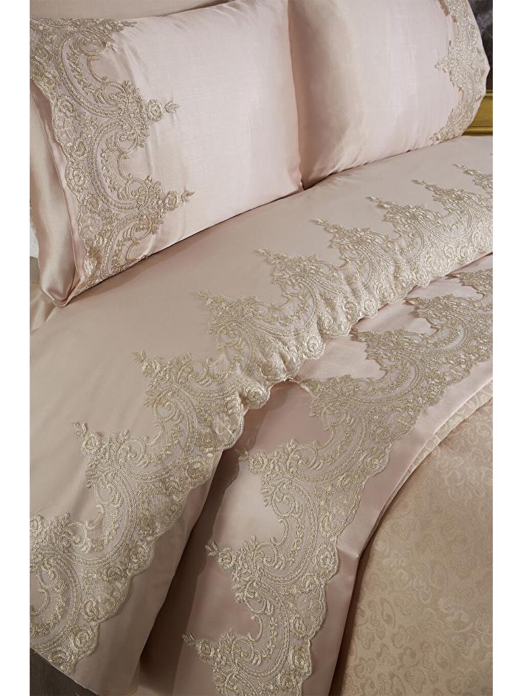 Çeyizdiyarı Fransız Güpürlü Diana Gelin Seti 7 Parça Bej-6