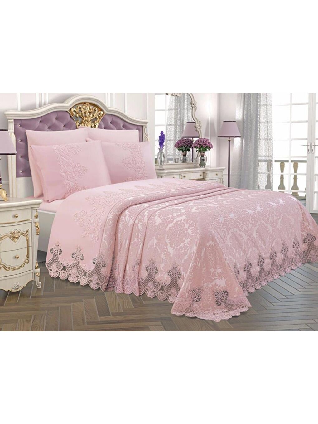 Pembe Çeyizlik Gelin Seti Dubai 7 Parça Pudra