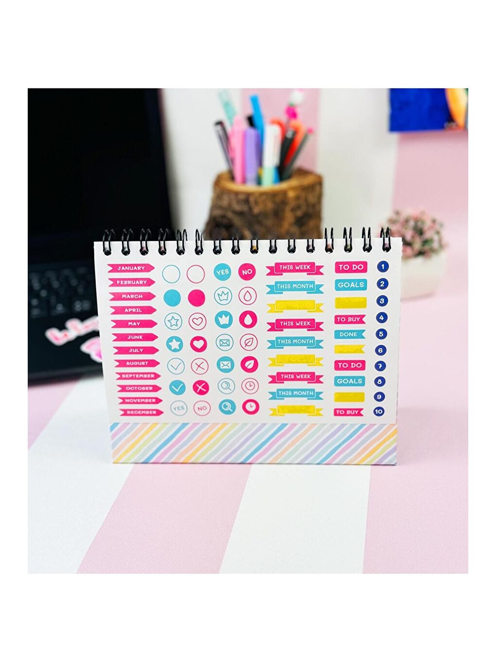 BAM HEDİYELİK EŞYA Follow Your Dreams Papatya Tasarımlı Yeni Nesil Masa Üstü Planner 2 Sayfa Sticker - 4