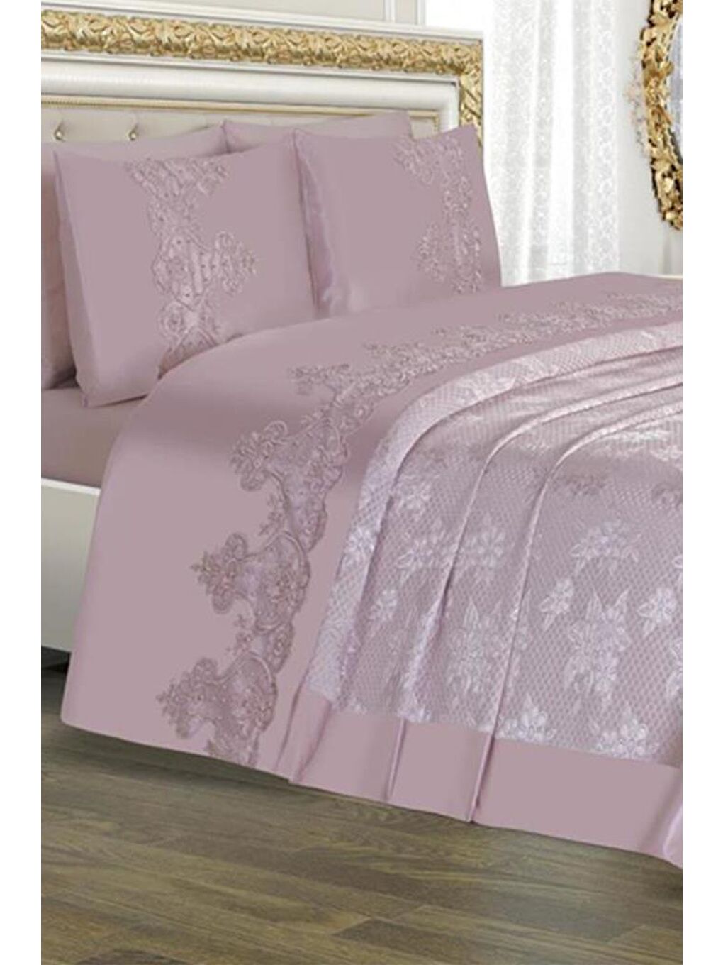 Pembe Çeyizlik Pike Seti Dubai Sade 3 Parça Pudra-1