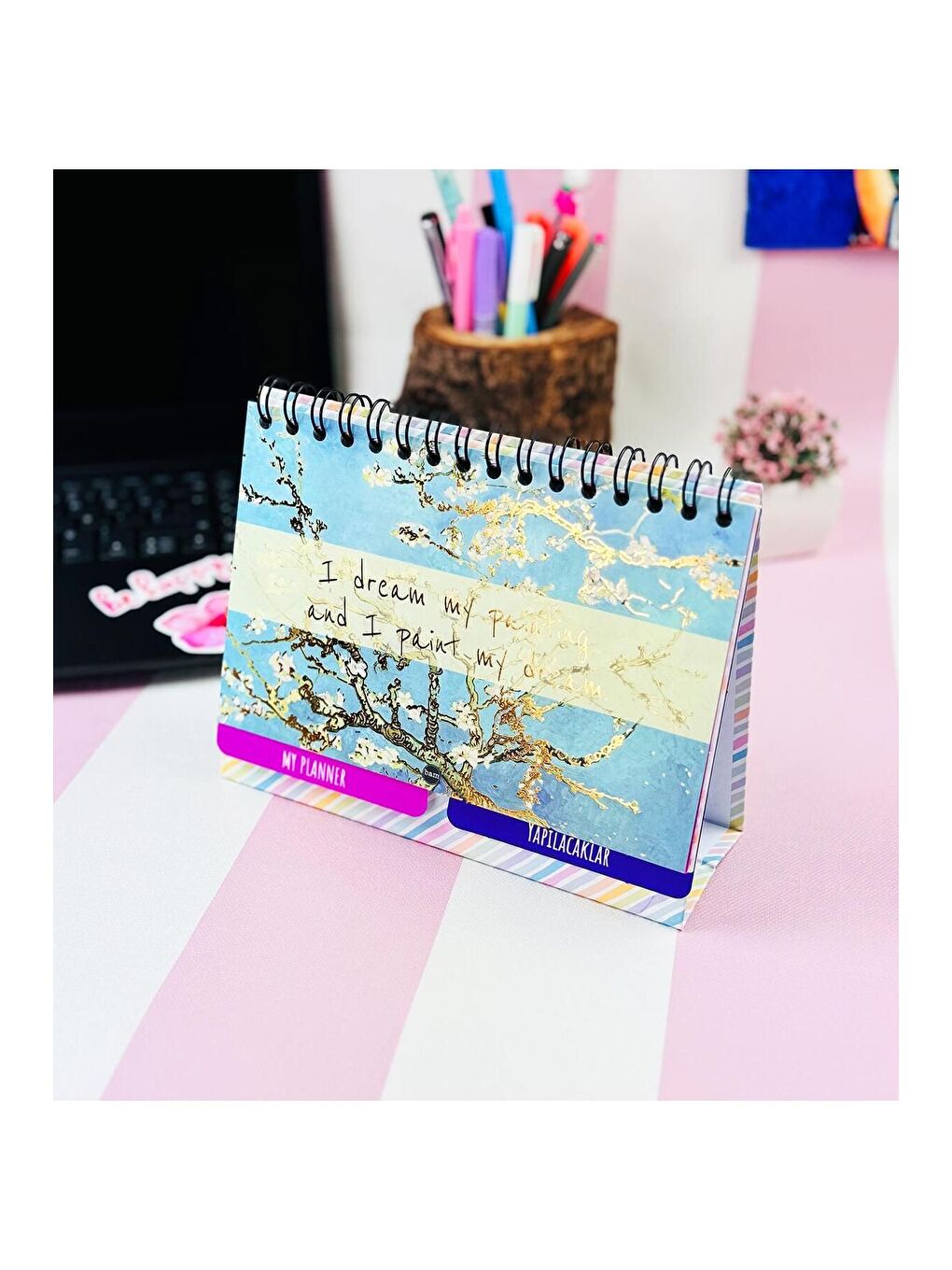 BAM HEDİYELİK EŞYA Karışık Van Gogh Badem Çiçeği Tasarımlı Yeni Nesil Masa Üstü Planner 2 Sayfa Sticker