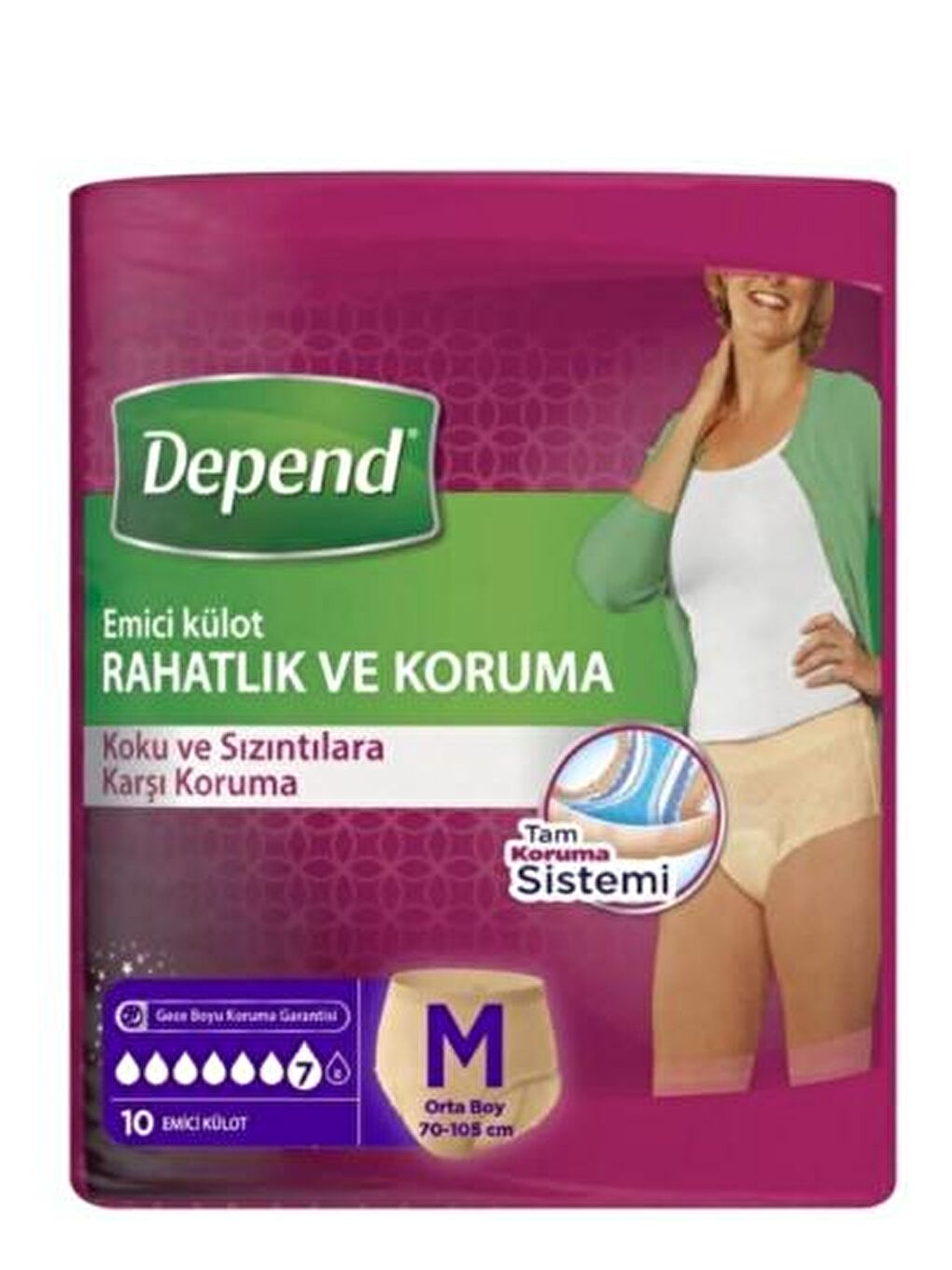 Depend Renksiz Emici Külot Kadın Orta Boy 10 lu