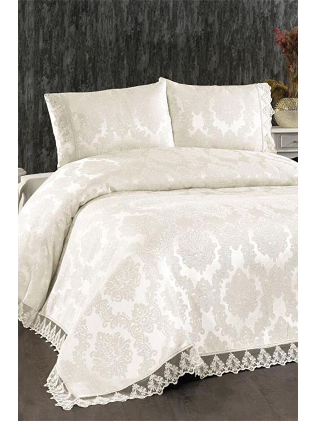 Karışık Demontis Çift Kişilik Yatak Örtüsü Krem-1