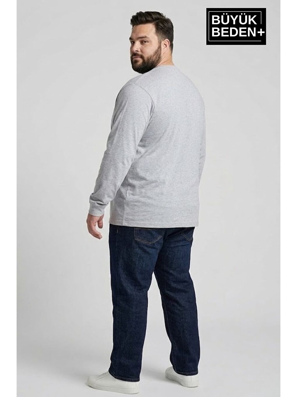 Siyah Erkek Büyük Beden 2'li Set Uzun Kollu 2 İplik Bisiklet Yaka Tişört SPR26BTS942+2-1