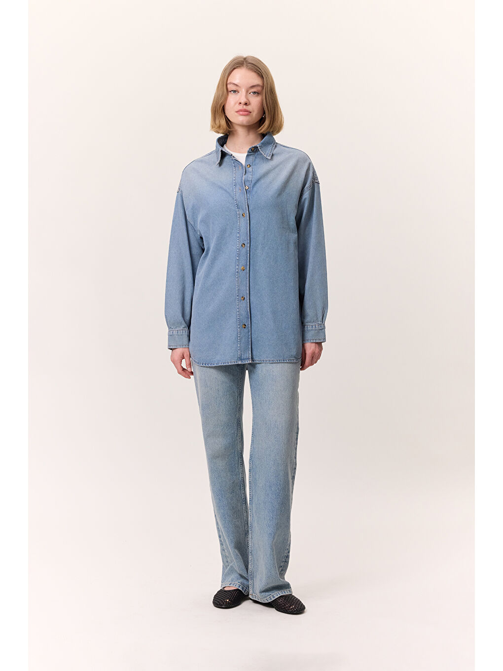 Oversıze Kemerli Denım Gömlek Mavi-1