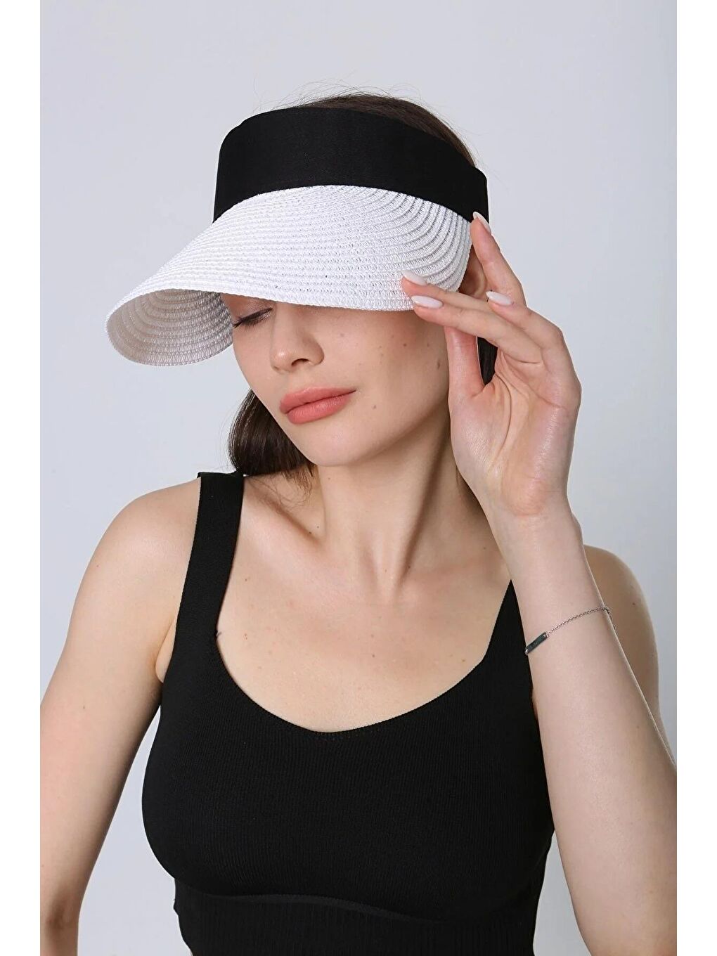 Beyaz Ithal Katlanabilir Cırtlı Hasır Vizör - Tenisçi - Golf Şapka Hsr2060-1