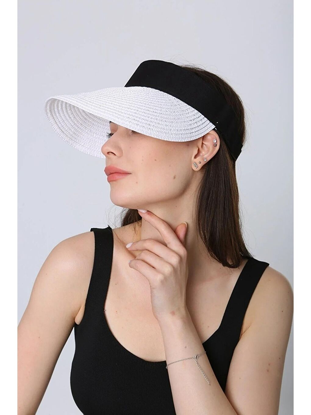 Beyaz Ithal Katlanabilir Cırtlı Hasır Vizör - Tenisçi - Golf Şapka Hsr2060-2