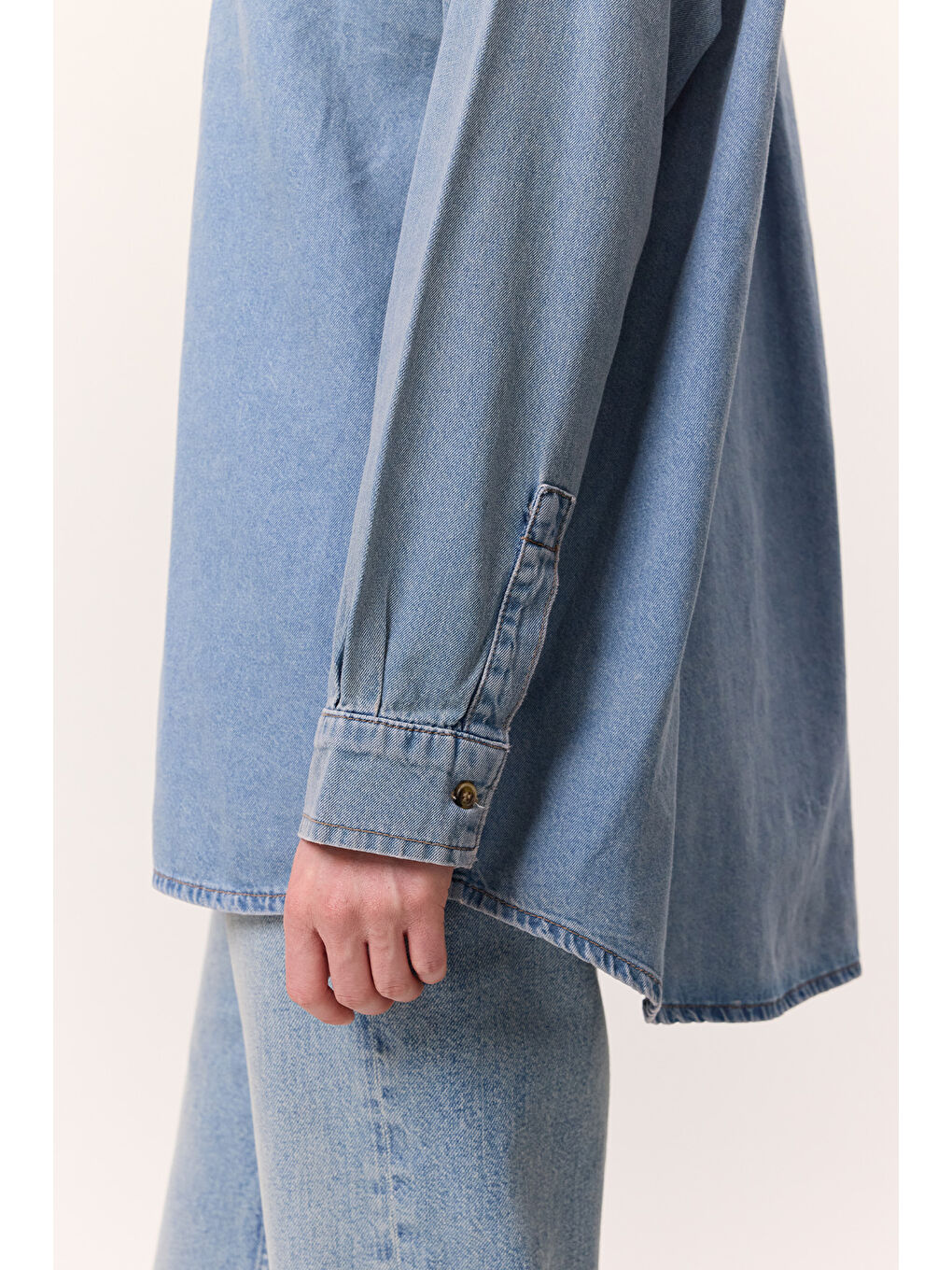 Oversıze Kemerli Denım Gömlek Mavi-3
